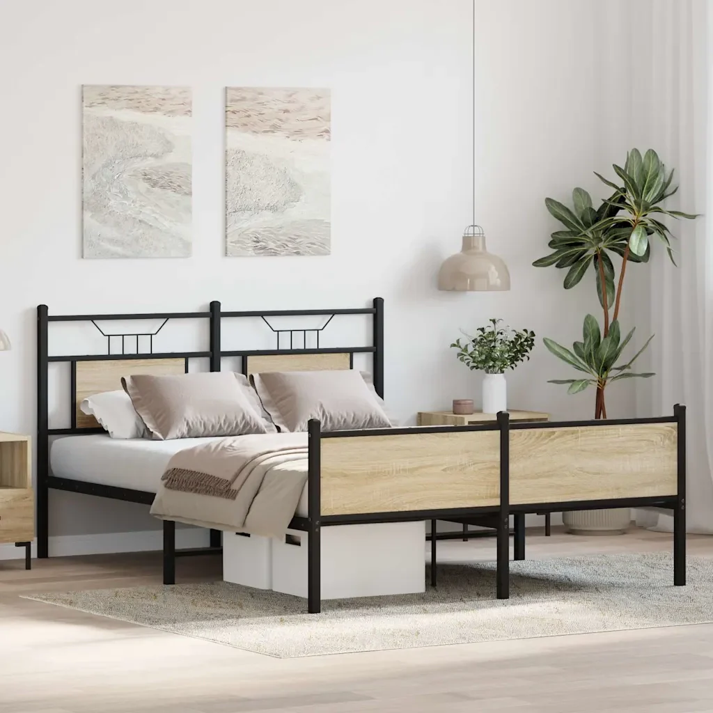 Letto matrimoniale | Letto per adulti | Giroletto senza Materasso Rovere Sonoma 150x200cm in Truciolato - Image 5