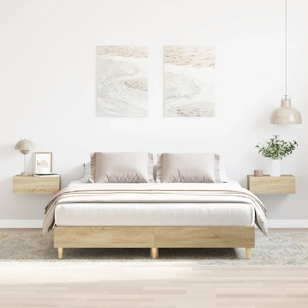 Letto matrimoniale | Letto per adulti | Giroletto senza Materasso Rovere Sonoma 150x200cm in Truciolato - Image 2