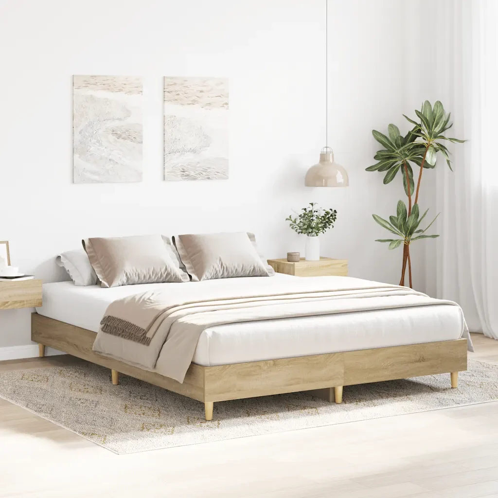 Letto matrimoniale | Letto per adulti | Giroletto senza Materasso Rovere Sonoma 150x200cm in Truciolato - Image 4