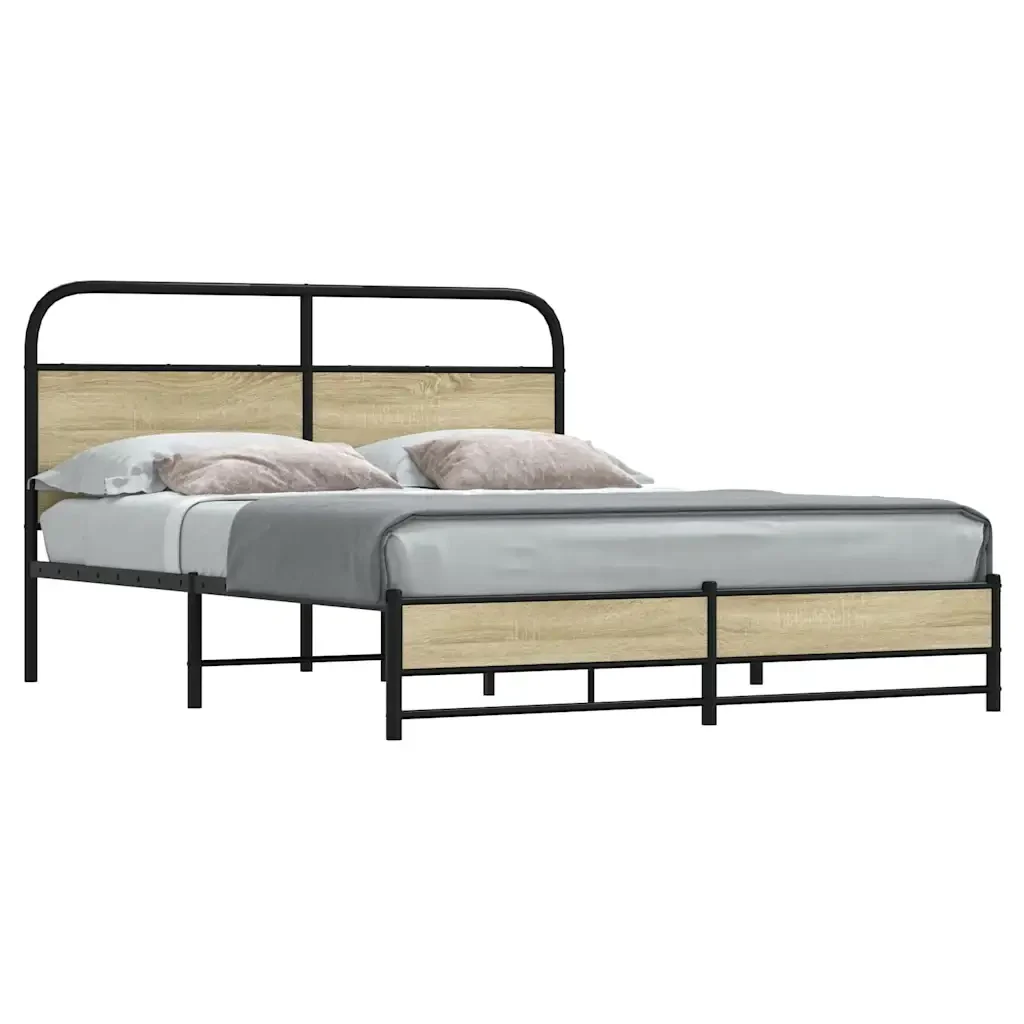Letto matrimoniale | Letto per adulti | Giroletto senza Materasso Rovere Sonoma 150x200cm in Truciolato - Image 2