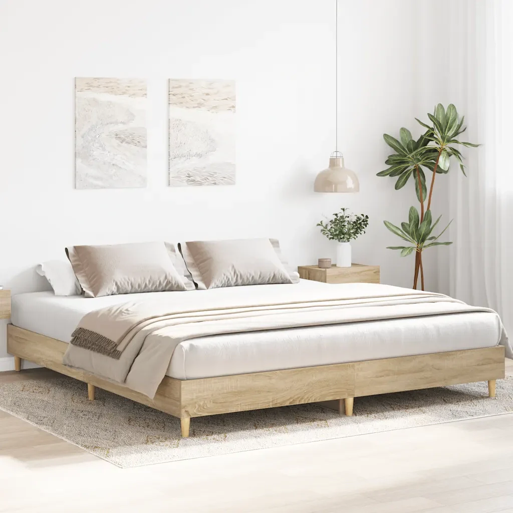 Letto matrimoniale | Letto per adulti | Giroletto senza Materasso Rovere Sonoma 160x200cm in Truciolato - Image 3