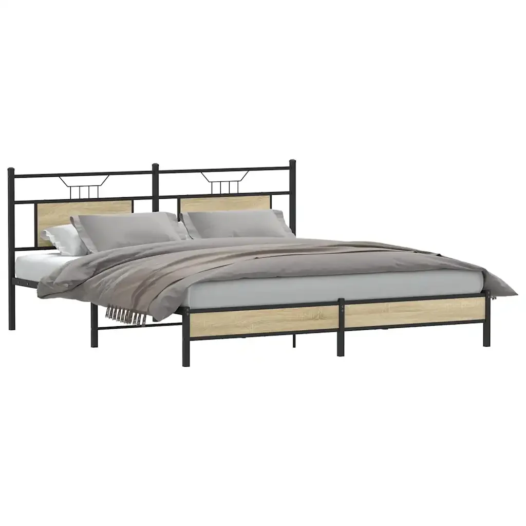 Letto matrimoniale | Letto per adulti | Giroletto senza Materasso Rovere Sonoma 160x200cm in Truciolato - Image 4