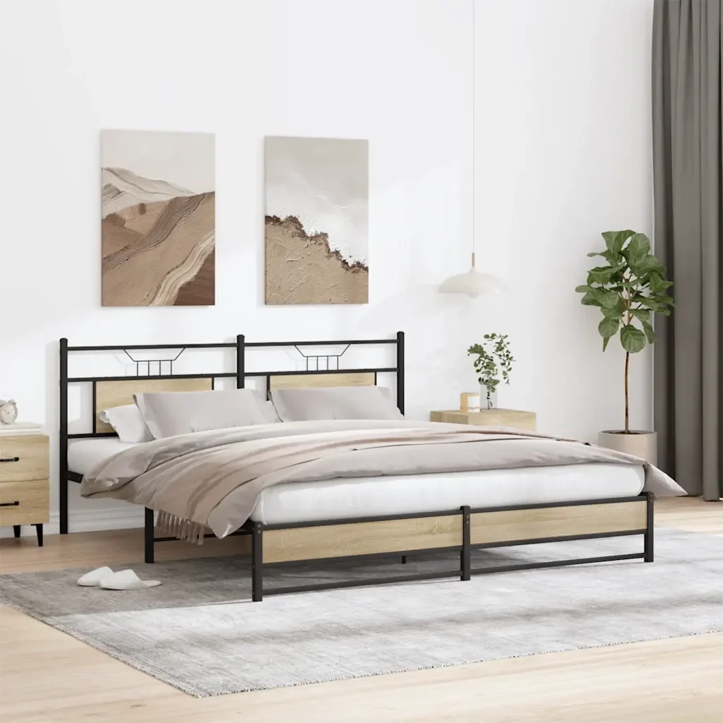 Letto matrimoniale | Letto per adulti | Giroletto senza Materasso Rovere Sonoma 160x200cm in Truciolato - Image 5