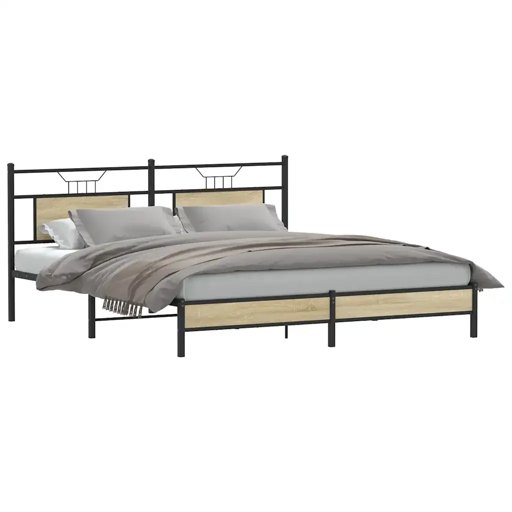 Letto matrimoniale | Letto per adulti | Giroletto senza Materasso Rovere Sonoma 183x203cm in Truciolato - Image 4