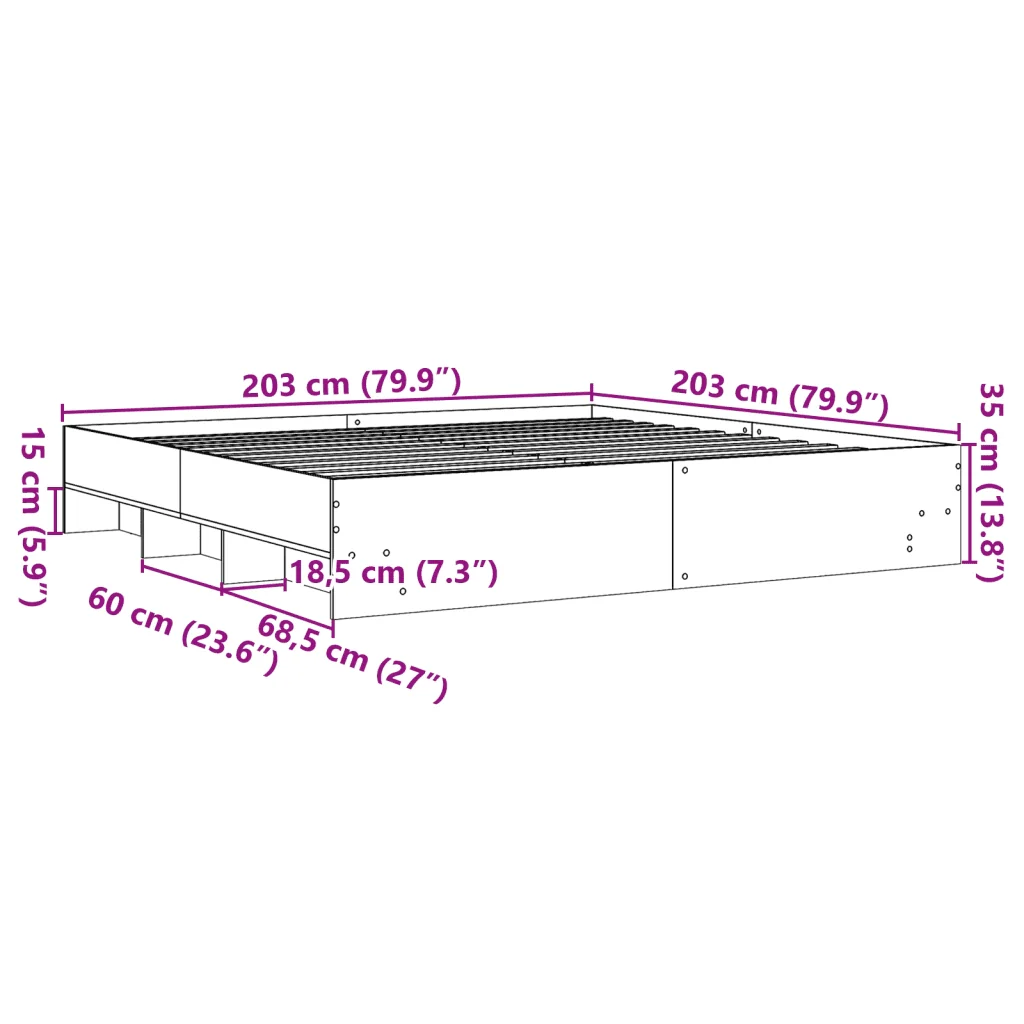 Letto matrimoniale | Letto per adulti | Giroletto senza Materasso Rovere Sonoma 200x200cm in Truciolato - Image 10