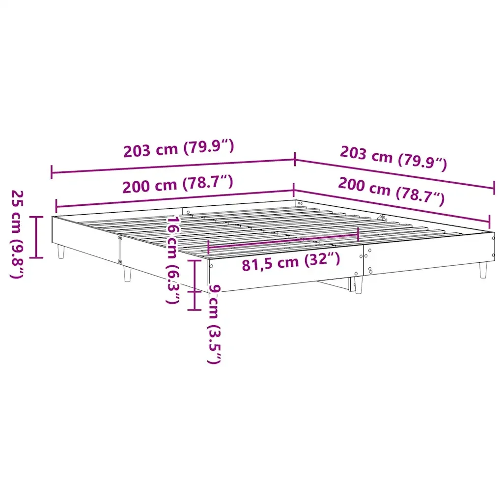 Letto matrimoniale | Letto per adulti | Giroletto senza Materasso Rovere Sonoma 200x200cm in Truciolato - Image 10