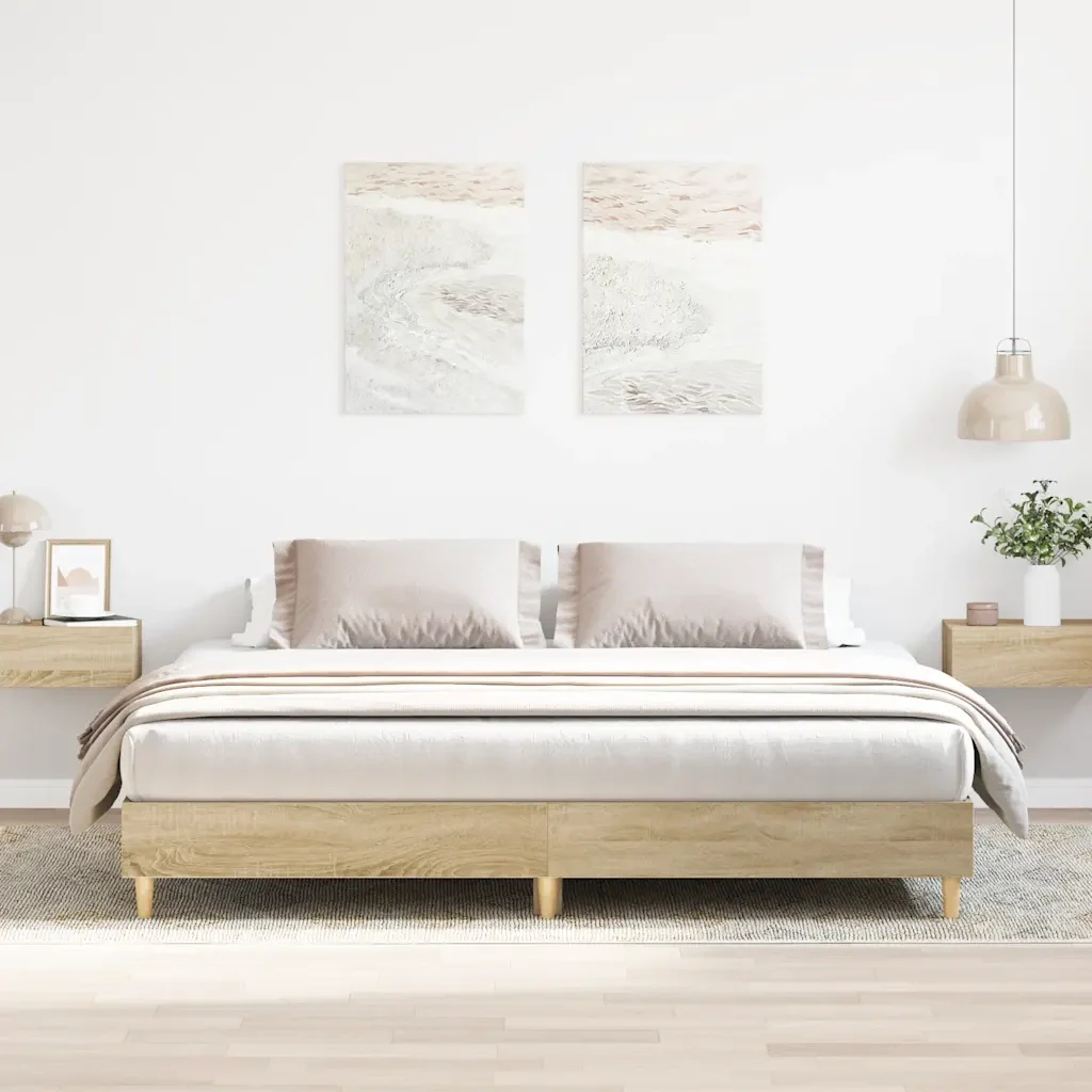 Letto matrimoniale | Letto per adulti | Giroletto senza Materasso Rovere Sonoma 200x200cm in Truciolato - Image 2