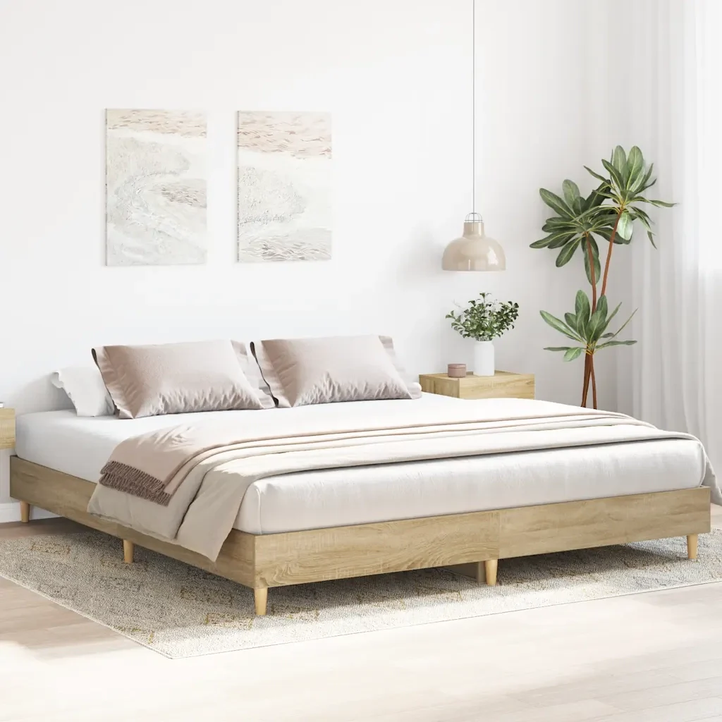 Letto matrimoniale | Letto per adulti | Giroletto senza Materasso Rovere Sonoma 200x200cm in Truciolato - Image 4