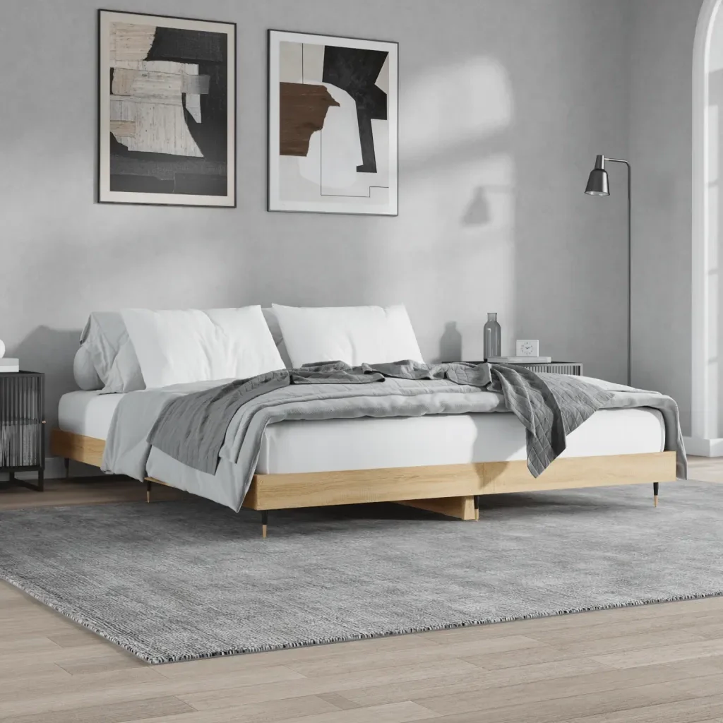 Letto matrimoniale | Letto per adulti | Giroletto senza Materasso Rovere Sonoma 200x200cm in Truciolato - Image 2