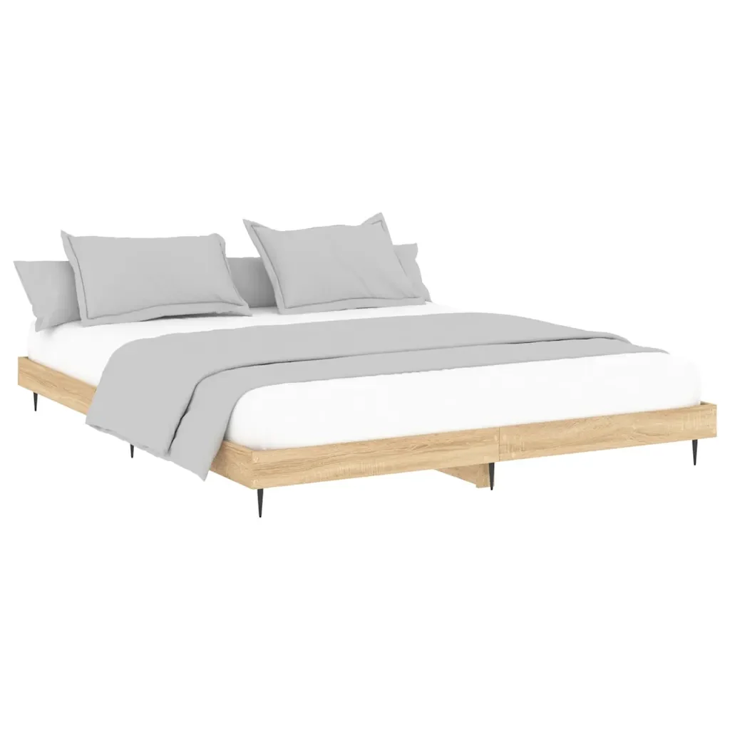 Letto matrimoniale | Letto per adulti | Giroletto senza Materasso Rovere Sonoma 200x200cm in Truciolato - Image 3