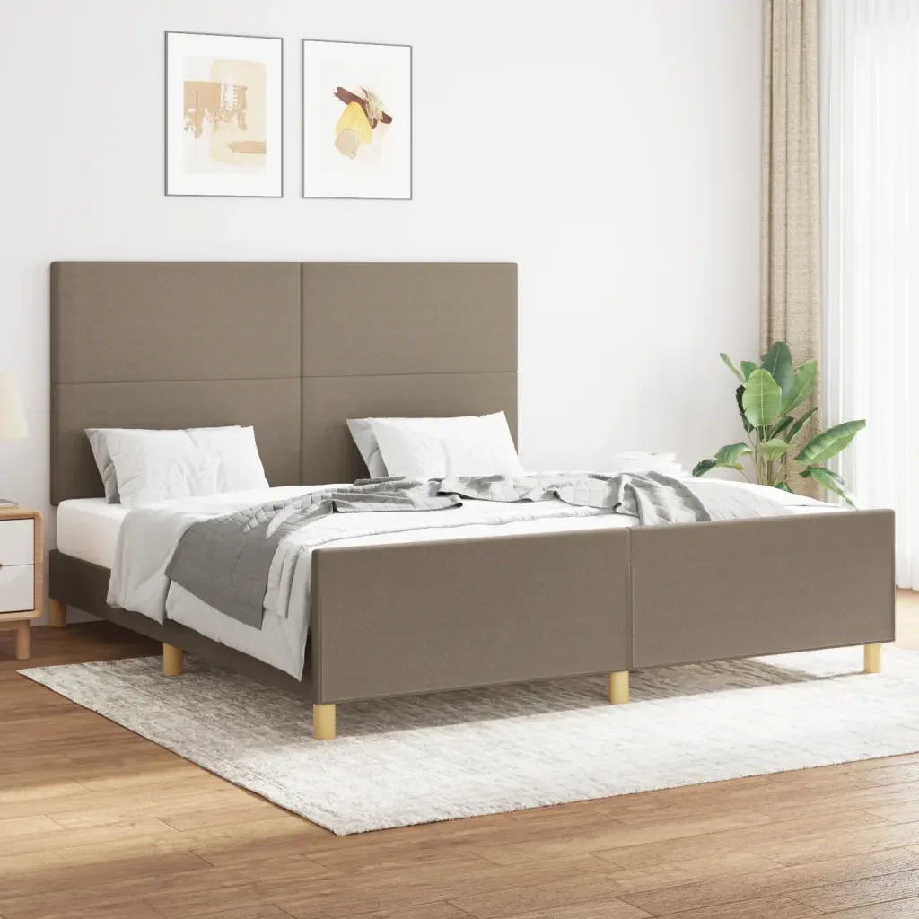 Letto matrimoniale | Letto per adulti | Giroletto senza Materasso Tortora 160x200 cm in Tessuto - Image 2
