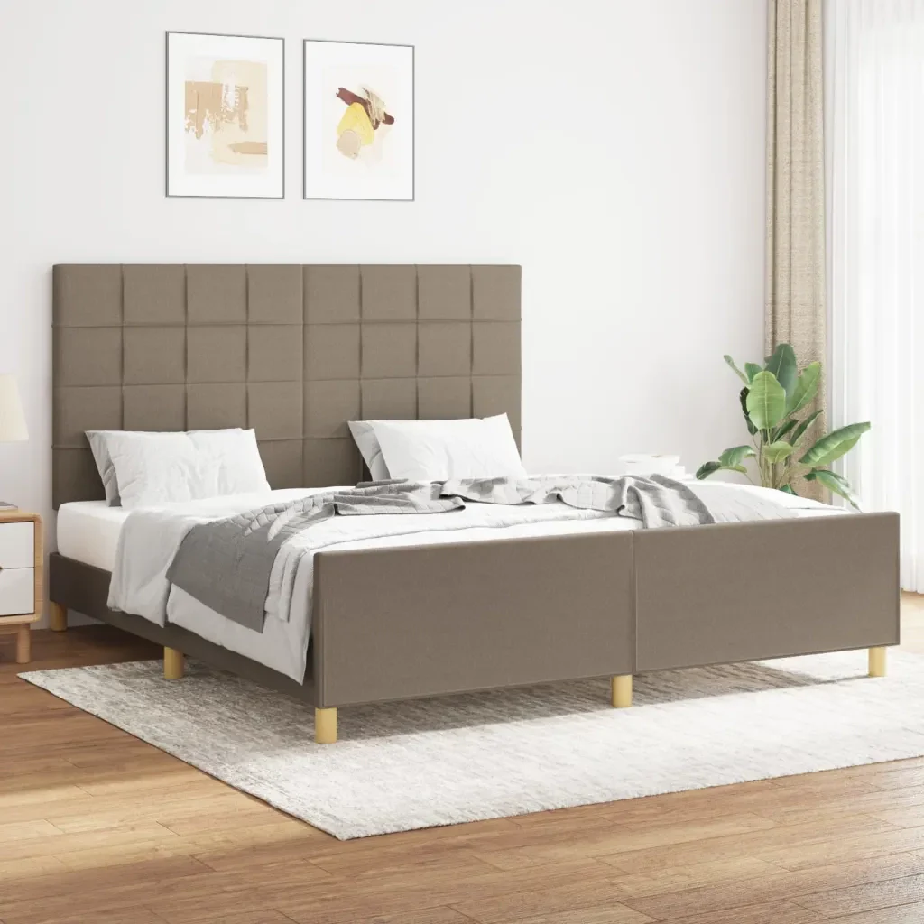 Letto matrimoniale | Letto per adulti | Giroletto senza Materasso Tortora 160x200 cm in Tessuto - Image 2