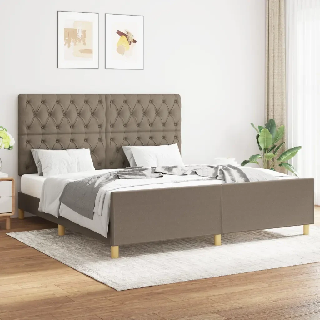Letto matrimoniale | Letto per adulti | Giroletto senza Materasso Tortora 160x200 cm in Tessuto - Image 2