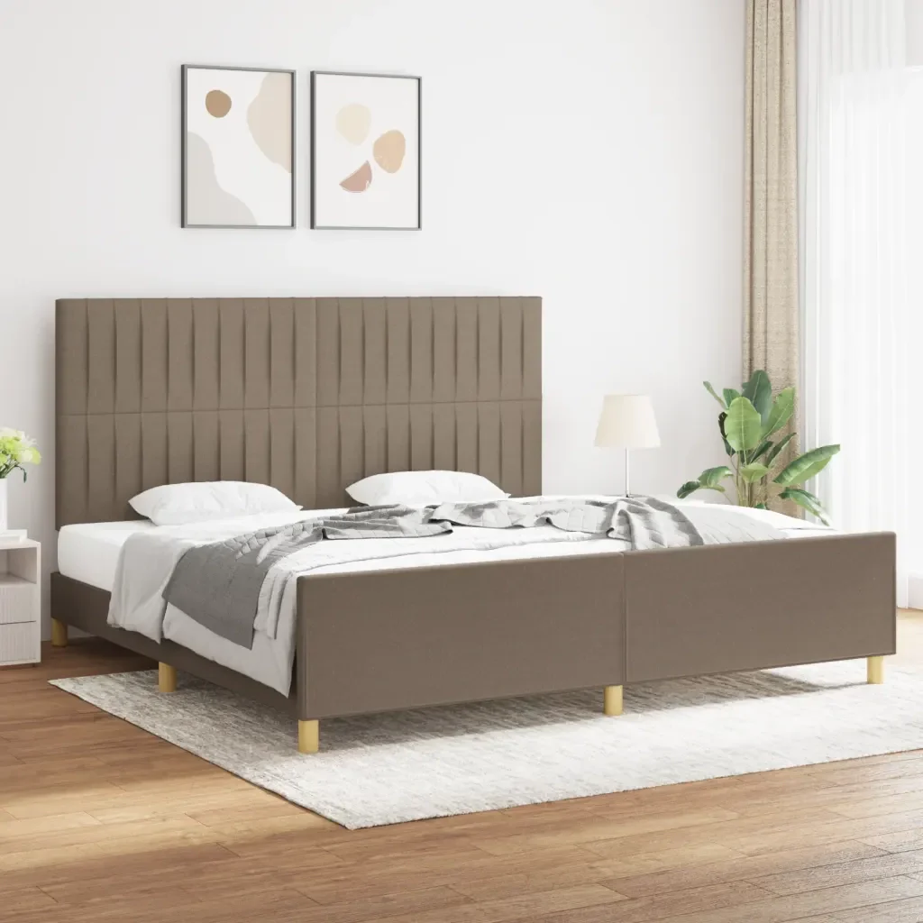 Letto matrimoniale | Letto per adulti | Giroletto senza Materasso Tortora 200x200 cm in Tessuto - Image 2