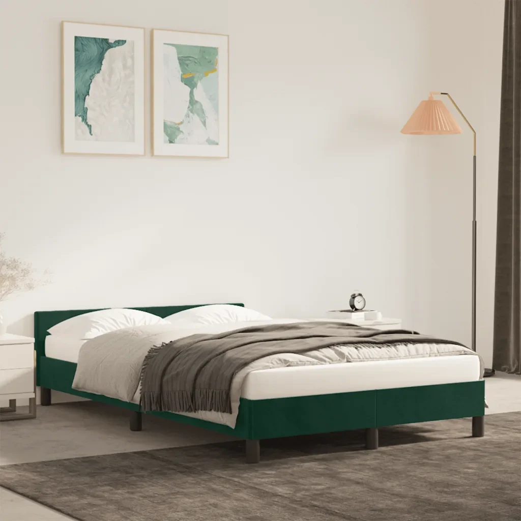 Letto matrimoniale | Letto per adulti | Giroletto senza Materasso Verde Scuro 120x190 cm Velluto - Image 2