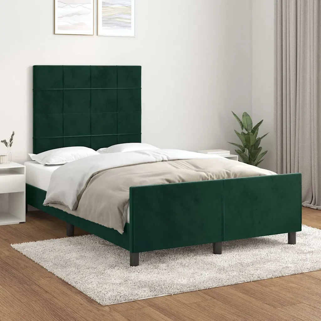 Letto matrimoniale | Letto per adulti | Giroletto senza Materasso Verde Scuro 120x190 cm Velluto - Image 3