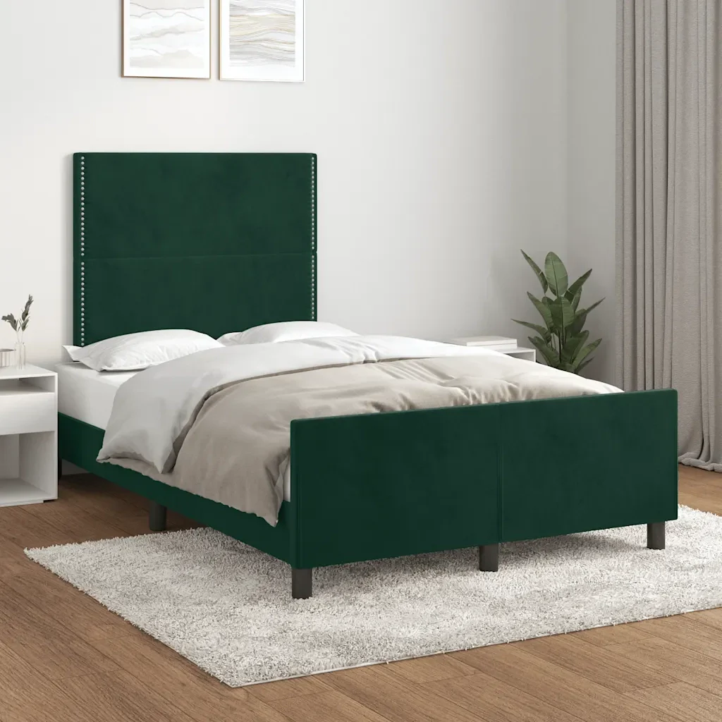 Letto matrimoniale | Letto per adulti | Giroletto senza Materasso Verde Scuro 120x200 cm in Velluto - Image 2