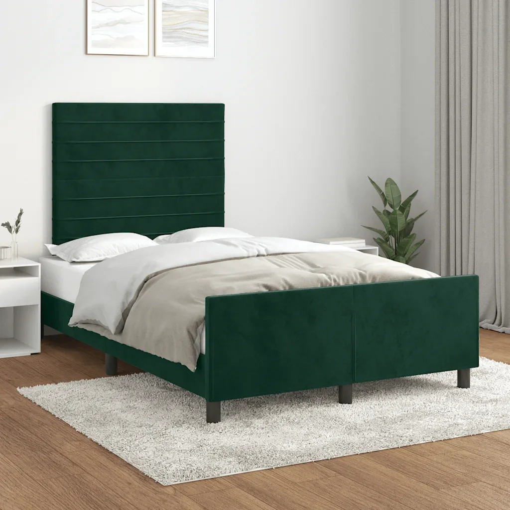 Letto matrimoniale | Letto per adulti | Giroletto senza Materasso Verde Scuro 120x200 cm in Velluto - Image 2