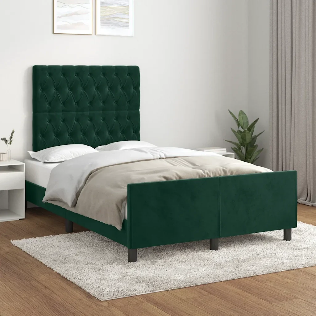 Letto matrimoniale | Letto per adulti | Giroletto senza Materasso Verde Scuro 120x200 cm in Velluto - Image 2