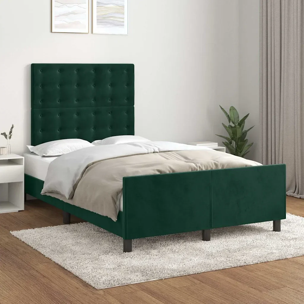 Letto matrimoniale | Letto per adulti | Giroletto senza Materasso Verde Scuro 120x200 cm in Velluto - Image 2