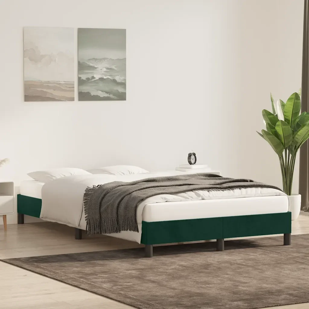 Letto matrimoniale | Letto per adulti | Giroletto senza Materasso Verde Scuro 120x220 cm Velluto - Image 4