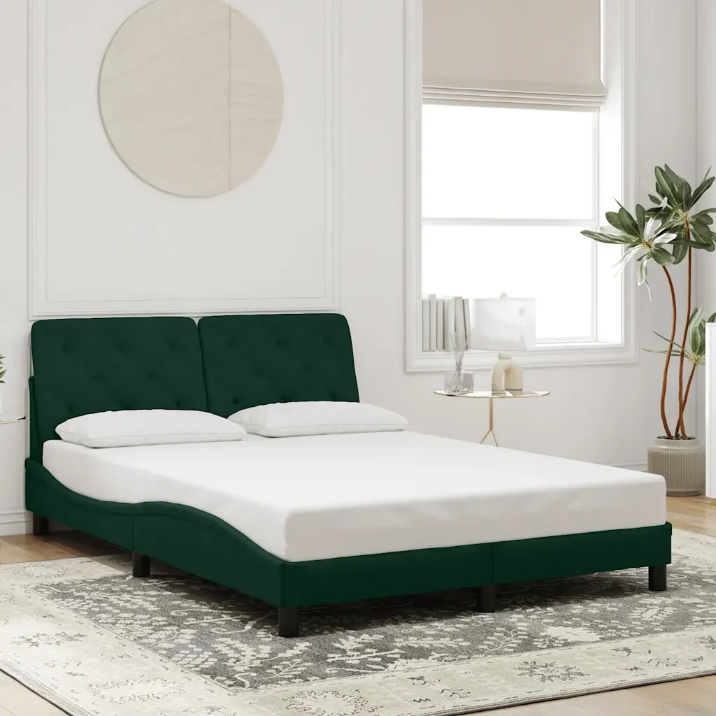 Letto matrimoniale | Letto per adulti | Giroletto senza Materasso Verde Scuro 140x190 cm in Velluto - Image 2