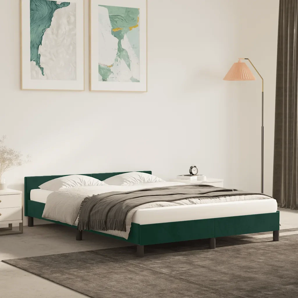 Letto matrimoniale | Letto per adulti | Giroletto senza Materasso Verde Scuro 140x190 cm in Velluto - Image 2