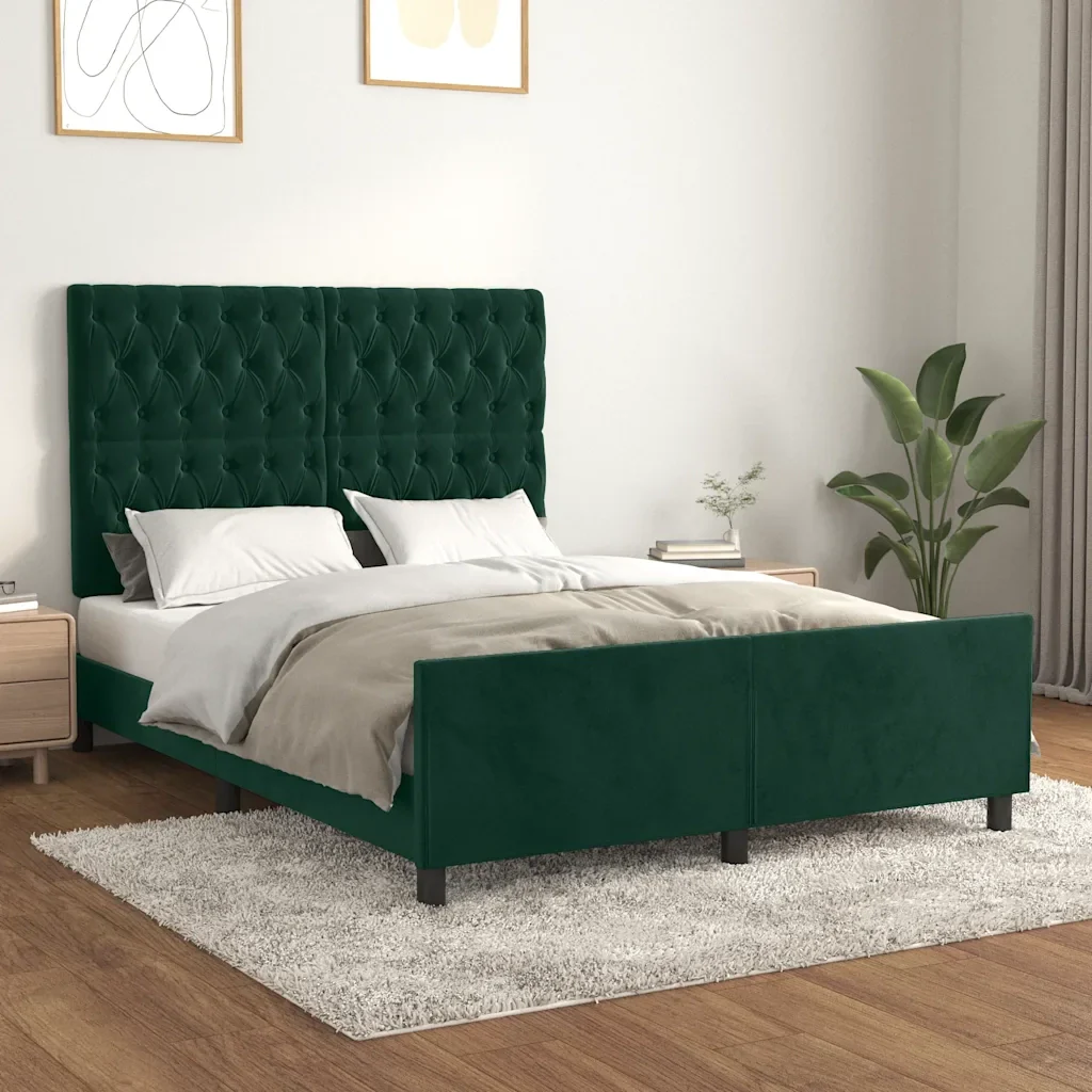 Letto matrimoniale | Letto per adulti | Giroletto senza Materasso Verde Scuro 140x190 cm in Velluto - Image 2