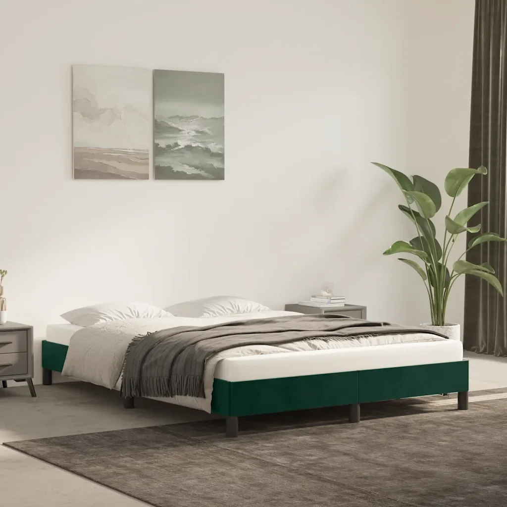Letto matrimoniale | Letto per adulti | Giroletto senza Materasso Verde Scuro 140x190 cm in Velluto - Image 2