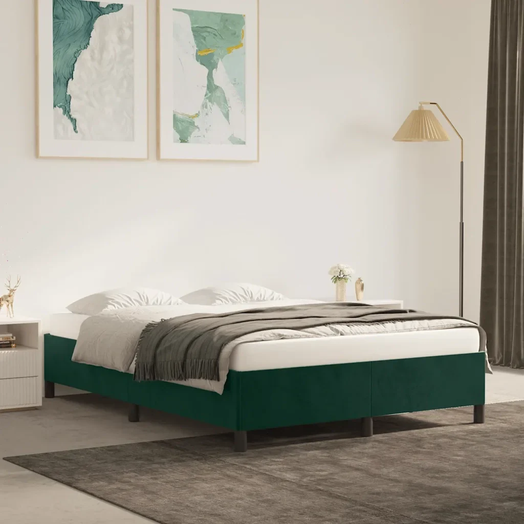 Letto matrimoniale | Letto per adulti | Giroletto senza Materasso Verde Scuro 140x190 cm in Velluto - Image 2