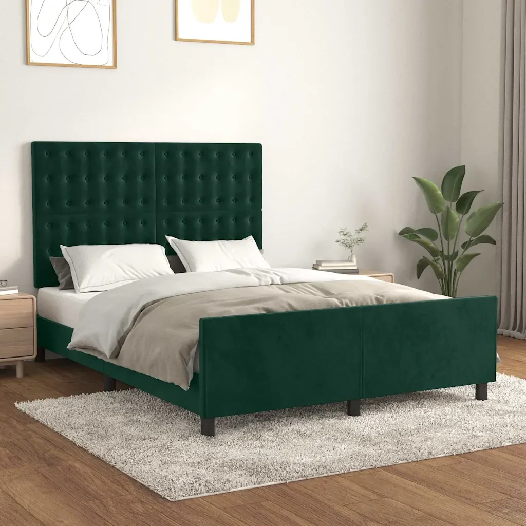 Letto matrimoniale | Letto per adulti | Giroletto senza Materasso Verde Scuro 140x200 cm in Velluto - Image 2
