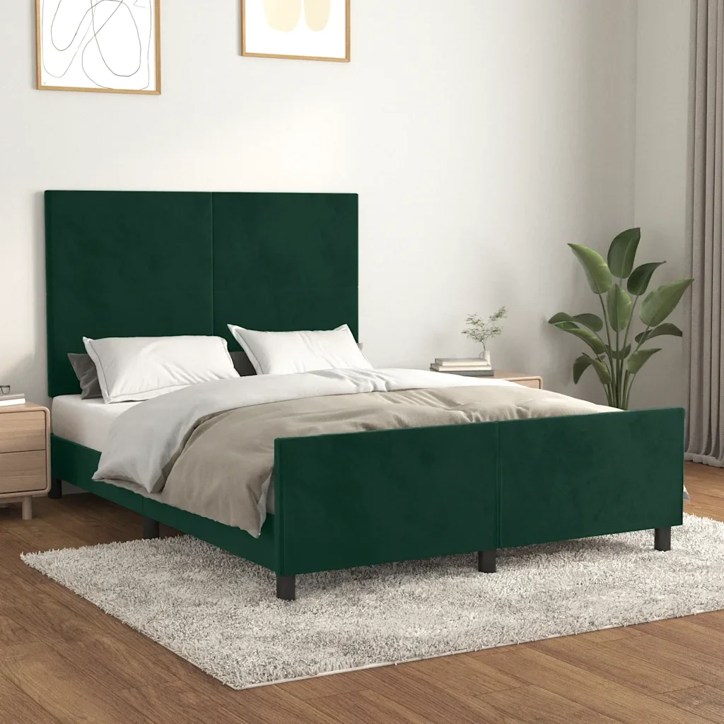 Letto matrimoniale | Letto per adulti | Giroletto senza Materasso Verde Scuro 140x200 cm in Velluto - Image 2
