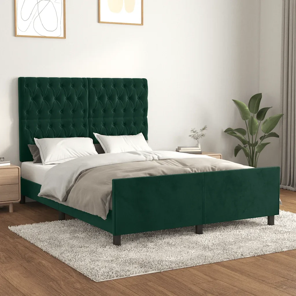 Letto matrimoniale | Letto per adulti | Giroletto senza Materasso Verde Scuro 140x200 cm in Velluto - Image 2