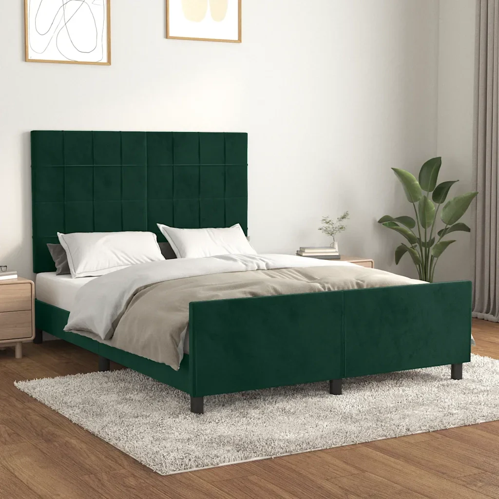 Letto matrimoniale | Letto per adulti | Giroletto senza Materasso Verde Scuro 140x200 cm in Velluto - Image 2