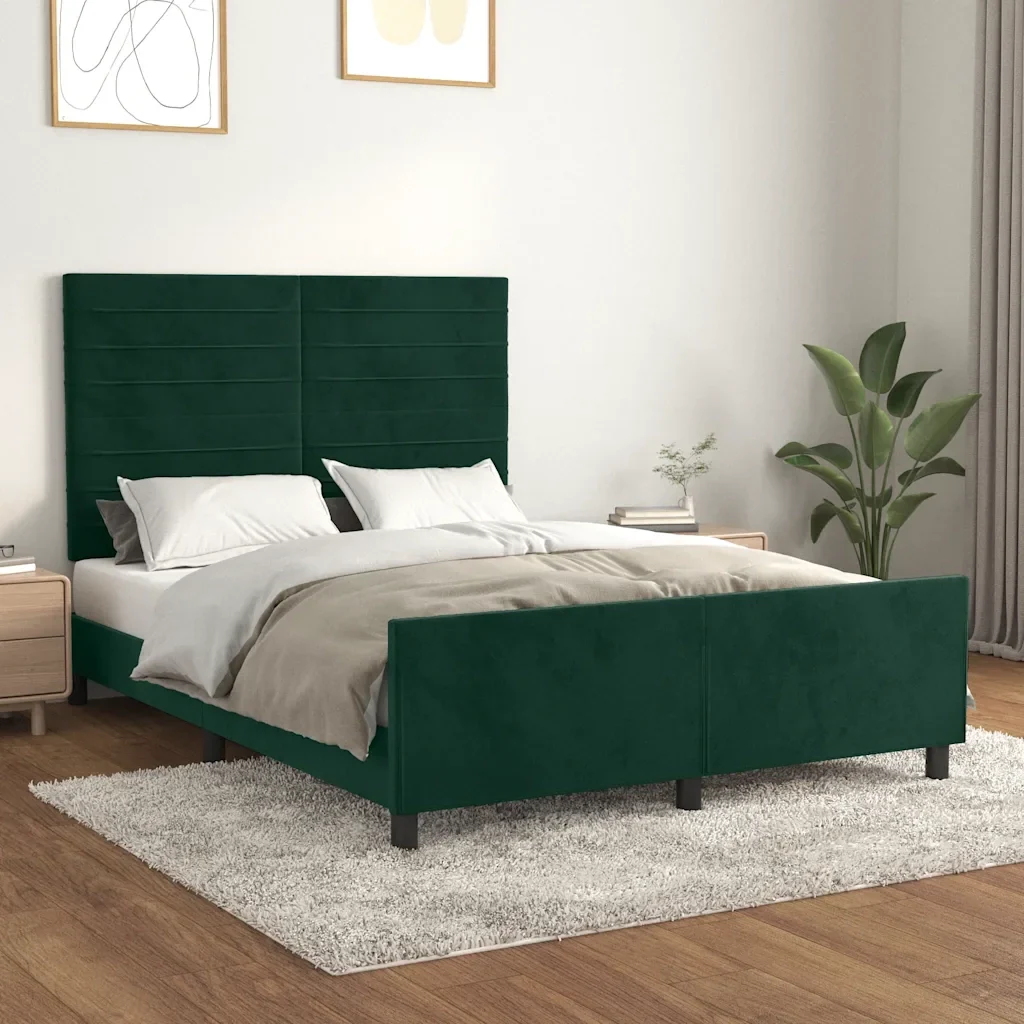 Letto matrimoniale | Letto per adulti | Giroletto senza Materasso Verde Scuro 140x200 cm in Velluto - Image 2