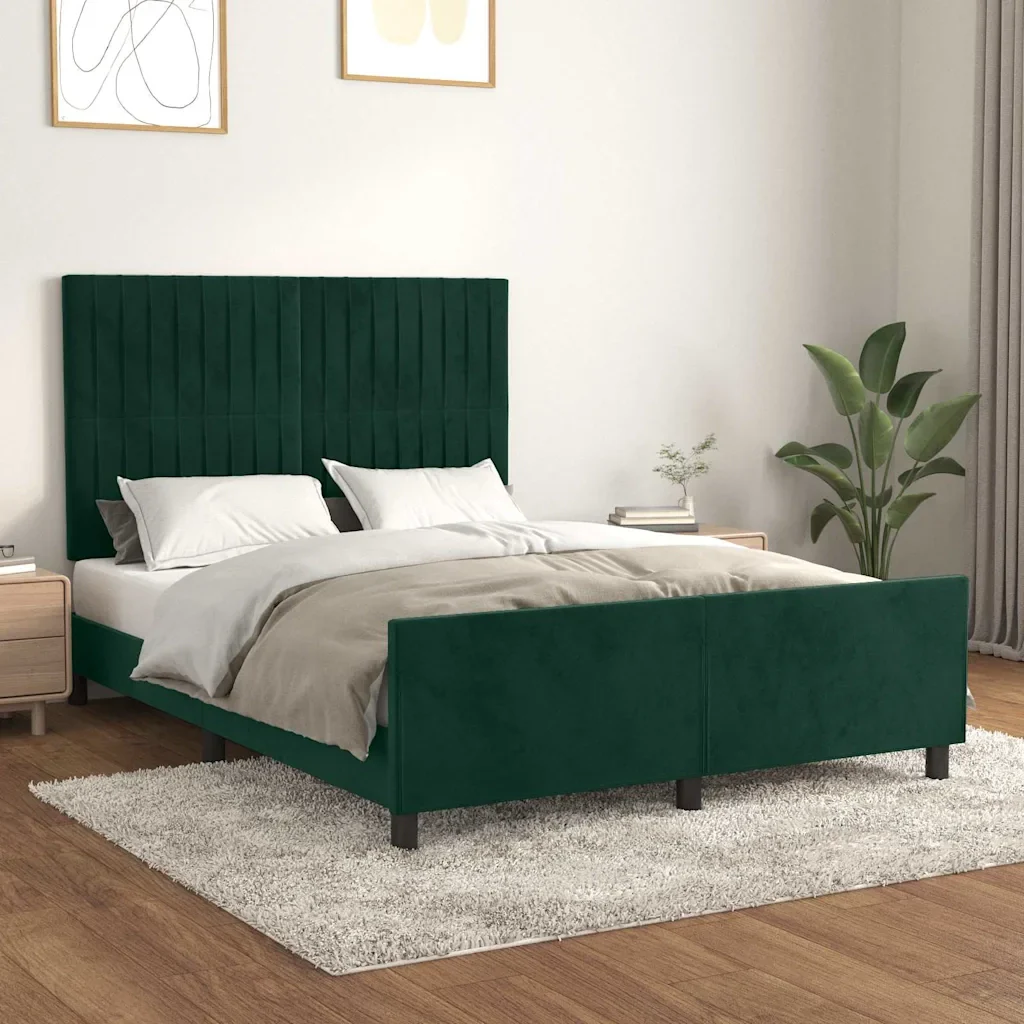 Letto matrimoniale | Letto per adulti | Giroletto senza Materasso Verde Scuro 140x200 cm in Velluto - Image 2