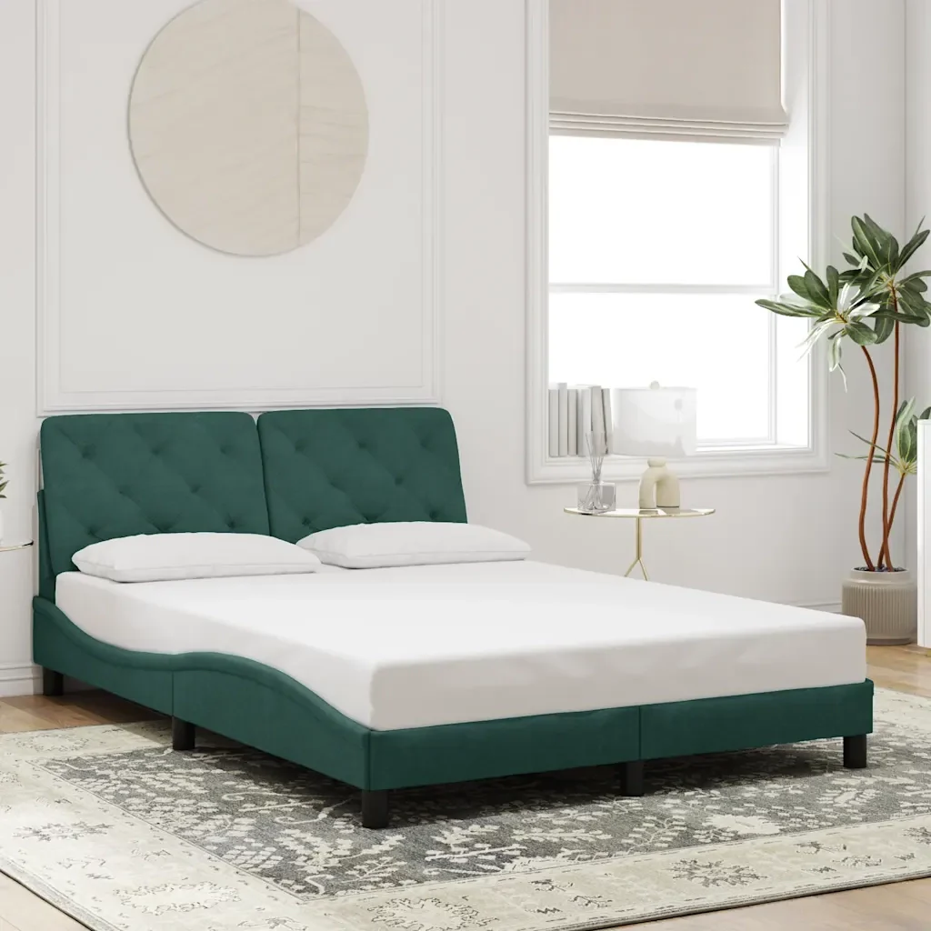 Letto matrimoniale | Letto per adulti | Giroletto senza Materasso Verde Scuro 140x200 cm in Velluto - Image 2