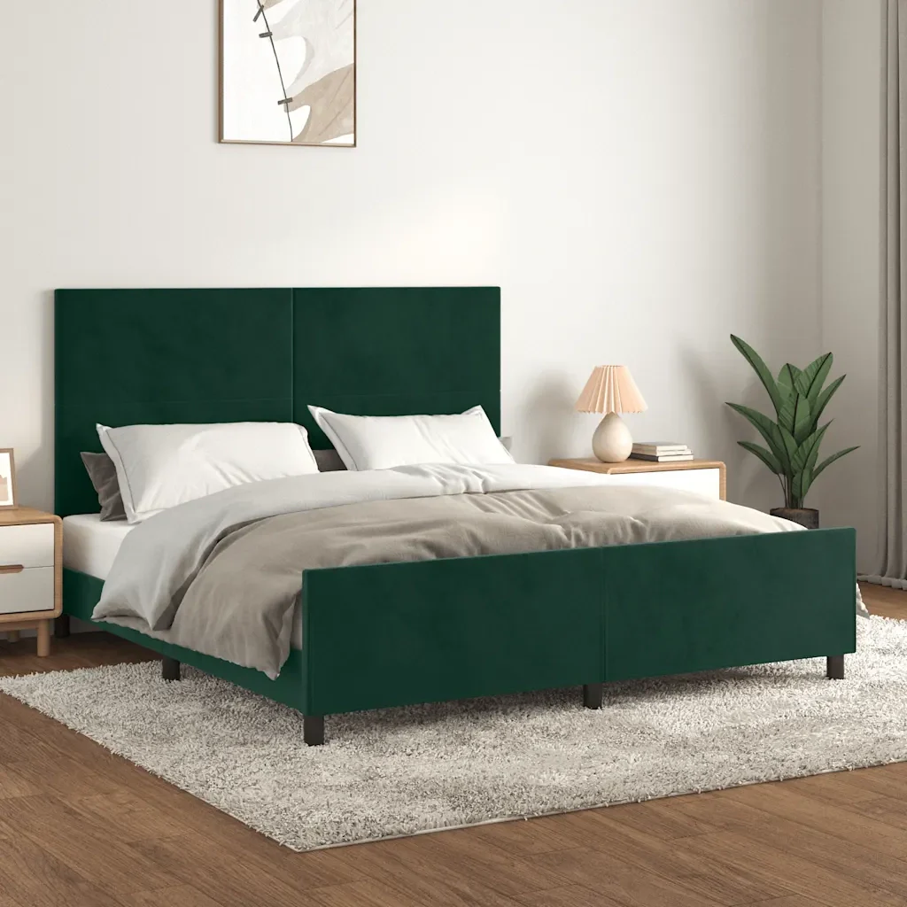 Letto matrimoniale | Letto per adulti | Giroletto senza Materasso Verde Scuro 160x200 cm in Velluto - Image 2