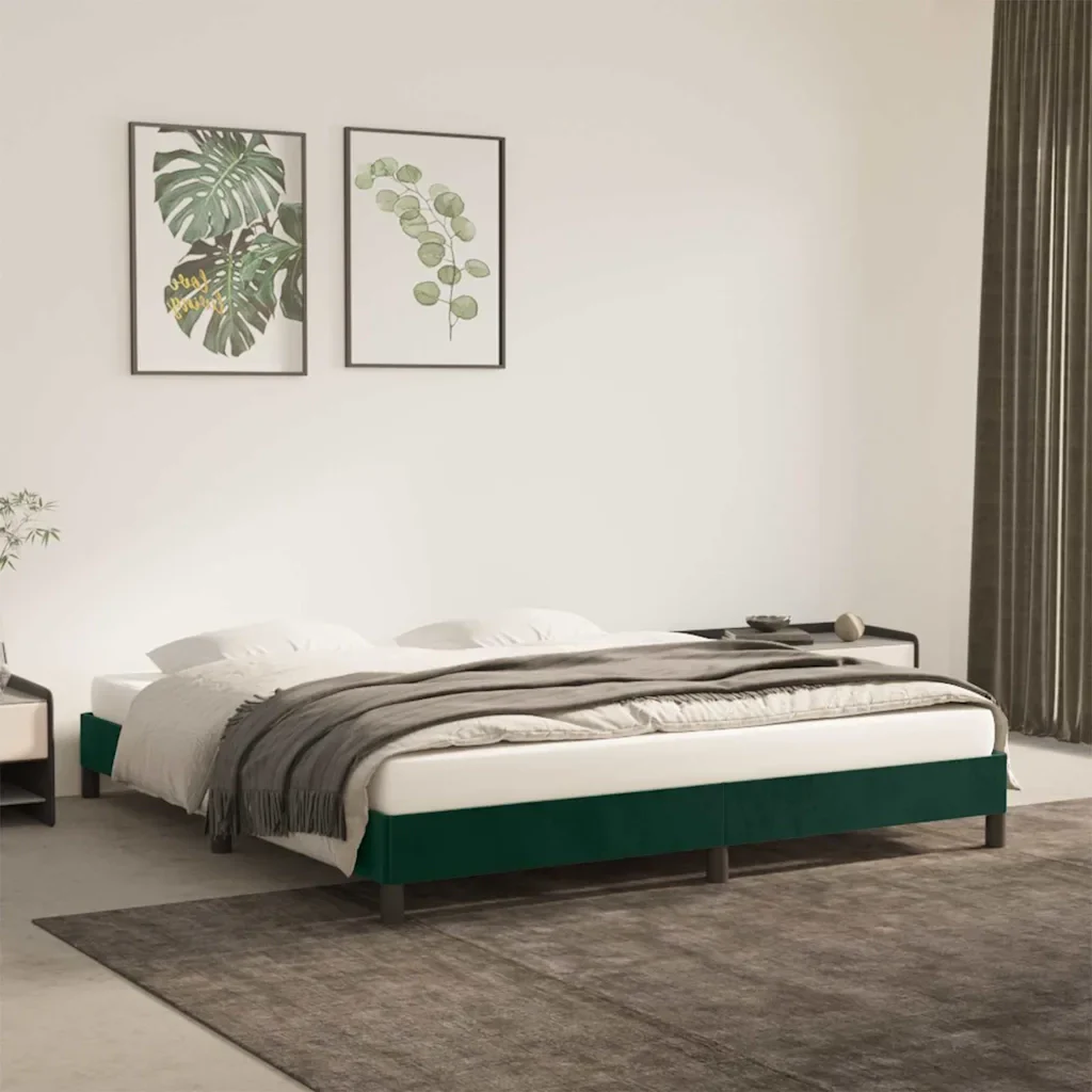 Letto matrimoniale | Letto per adulti | Giroletto senza Materasso Verde Scuro 160x200 cm in Velluto - Image 2
