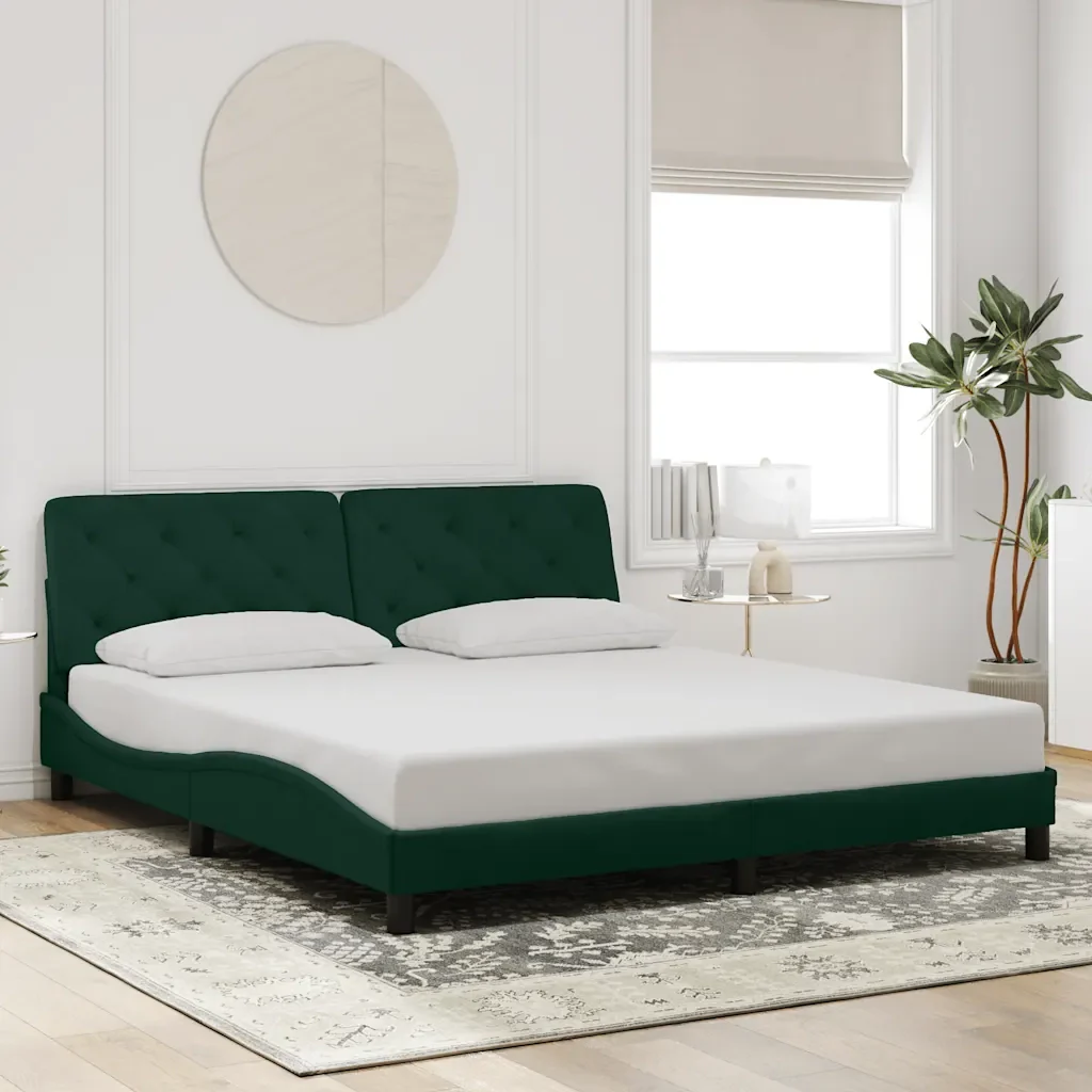 Letto matrimoniale | Letto per adulti | Giroletto senza Materasso Verde Scuro 180x200 cm in Velluto - Image 2