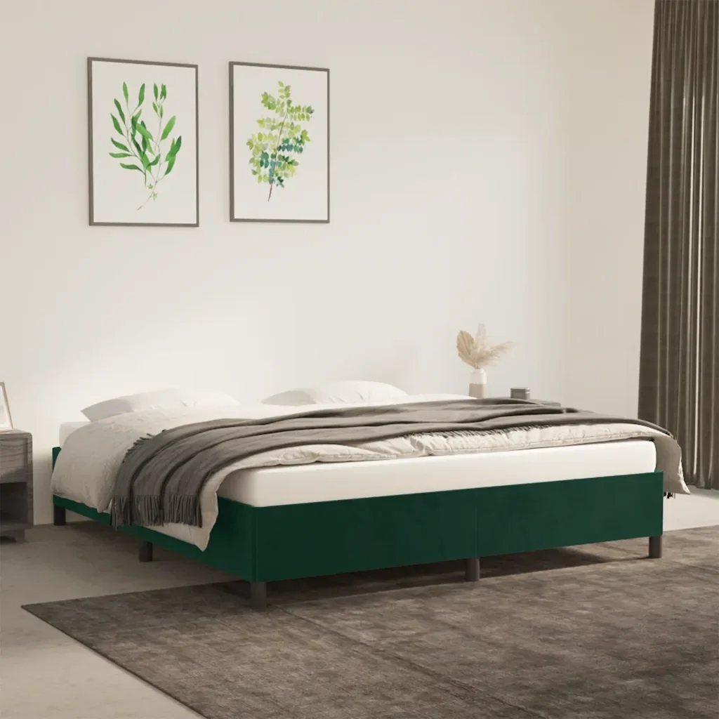 Letto matrimoniale | Letto per adulti | Giroletto senza Materasso Verde Scuro 180x200 cm in Velluto - Image 2
