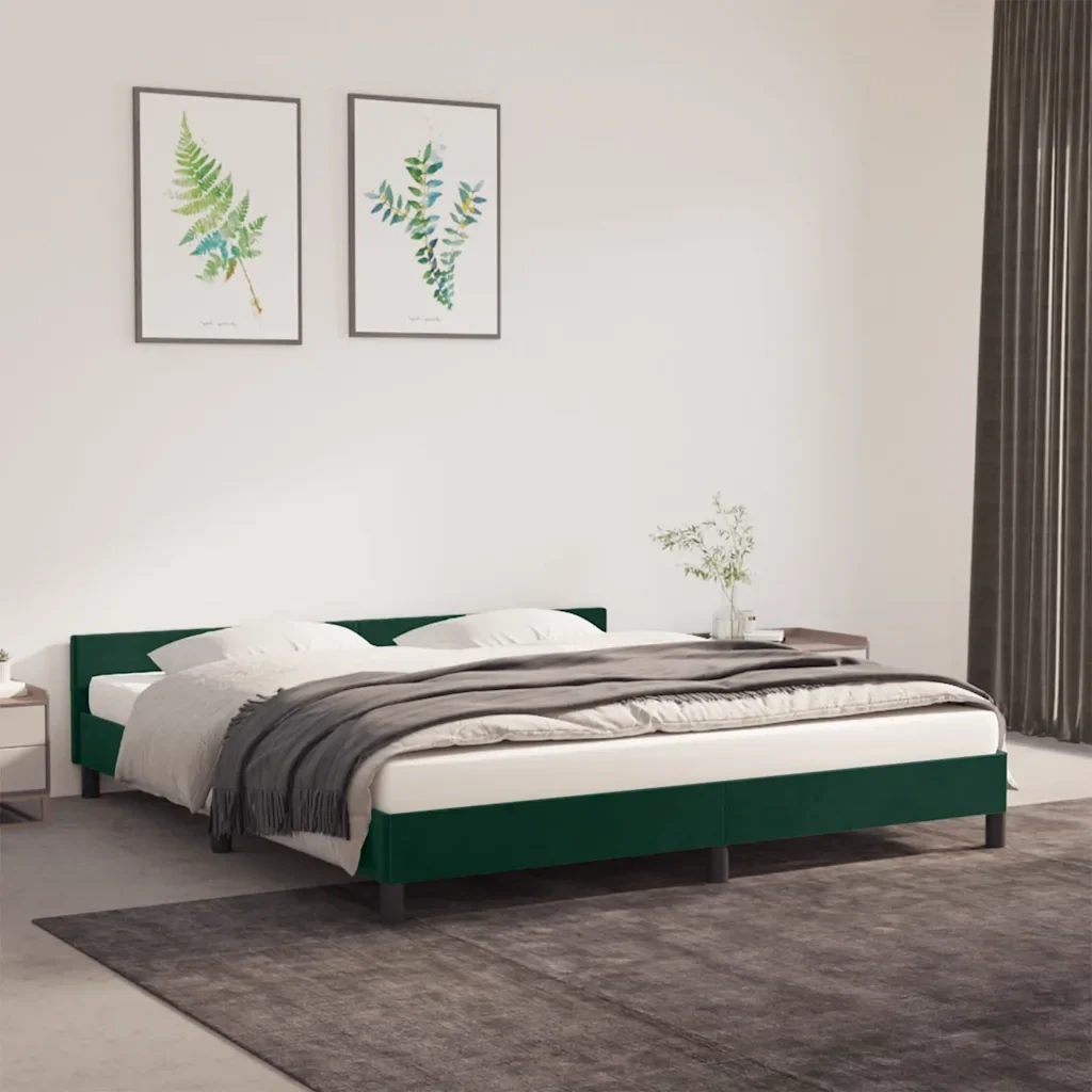Letto matrimoniale | Letto per adulti | Giroletto senza Materasso Verde Scuro 180x200 cm in Velluto - Image 2