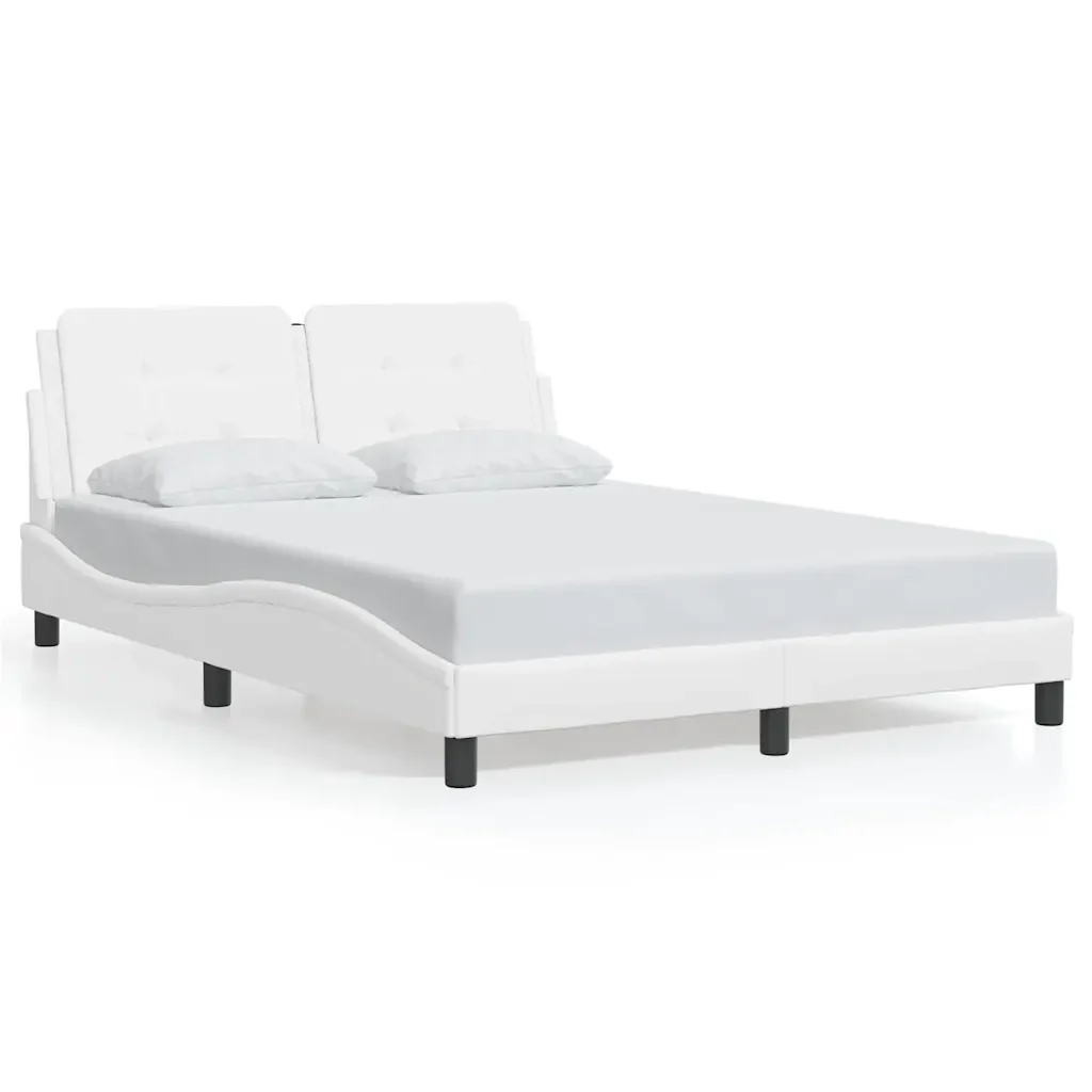 Letto matrimoniale | Letto per adulti | Giroletto senza Materasso Zadar Bianco 140x190 cm in Similpelle