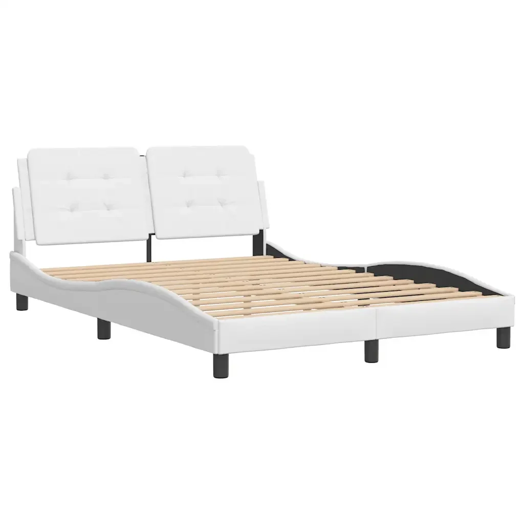 Letto matrimoniale | Letto per adulti | Giroletto senza Materasso Zadar Bianco 140x190 cm in Similpelle - Image 3