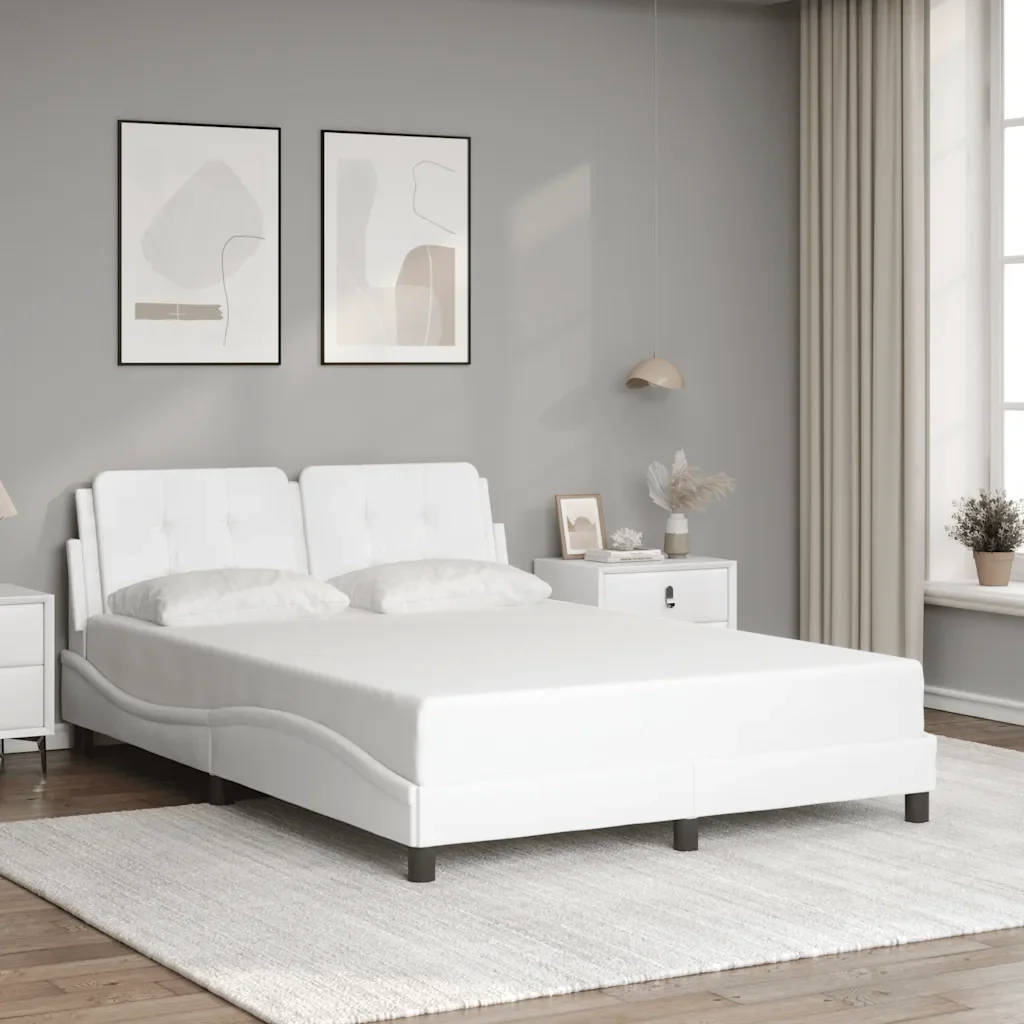 Letto matrimoniale | Letto per adulti | Giroletto senza Materasso Zadar Bianco 140x200 cm in Similpelle - Image 2