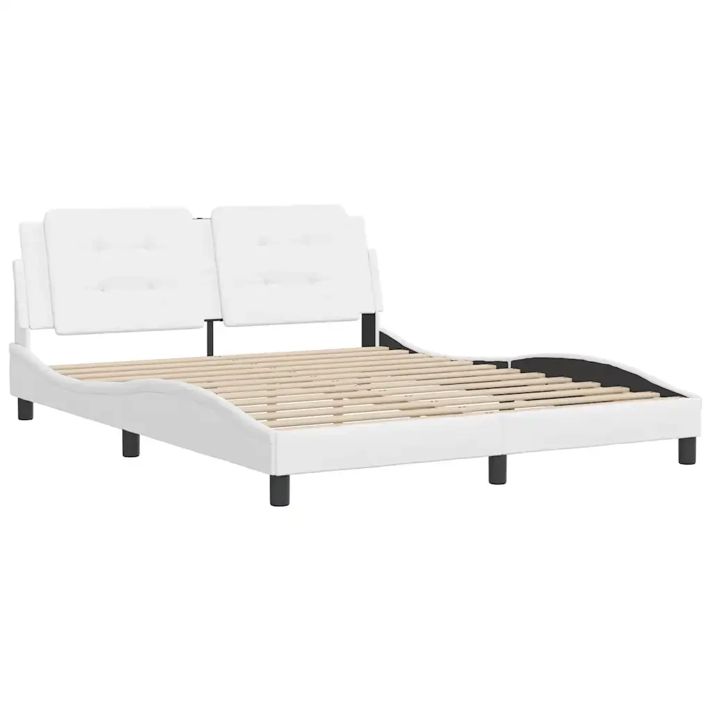 Letto matrimoniale | Letto per adulti | Giroletto senza Materasso Zadar Bianco 160x200 cm in Similpelle - Image 4