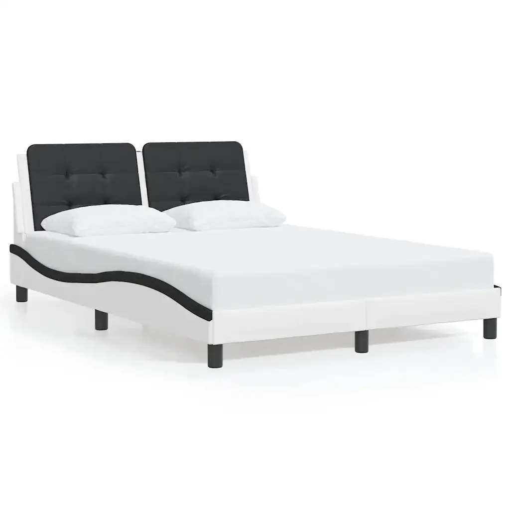 Letto matrimoniale | Letto per adulti | Giroletto senza Materasso Zadar Bianco e Nero 140x190 cm in Similpelle