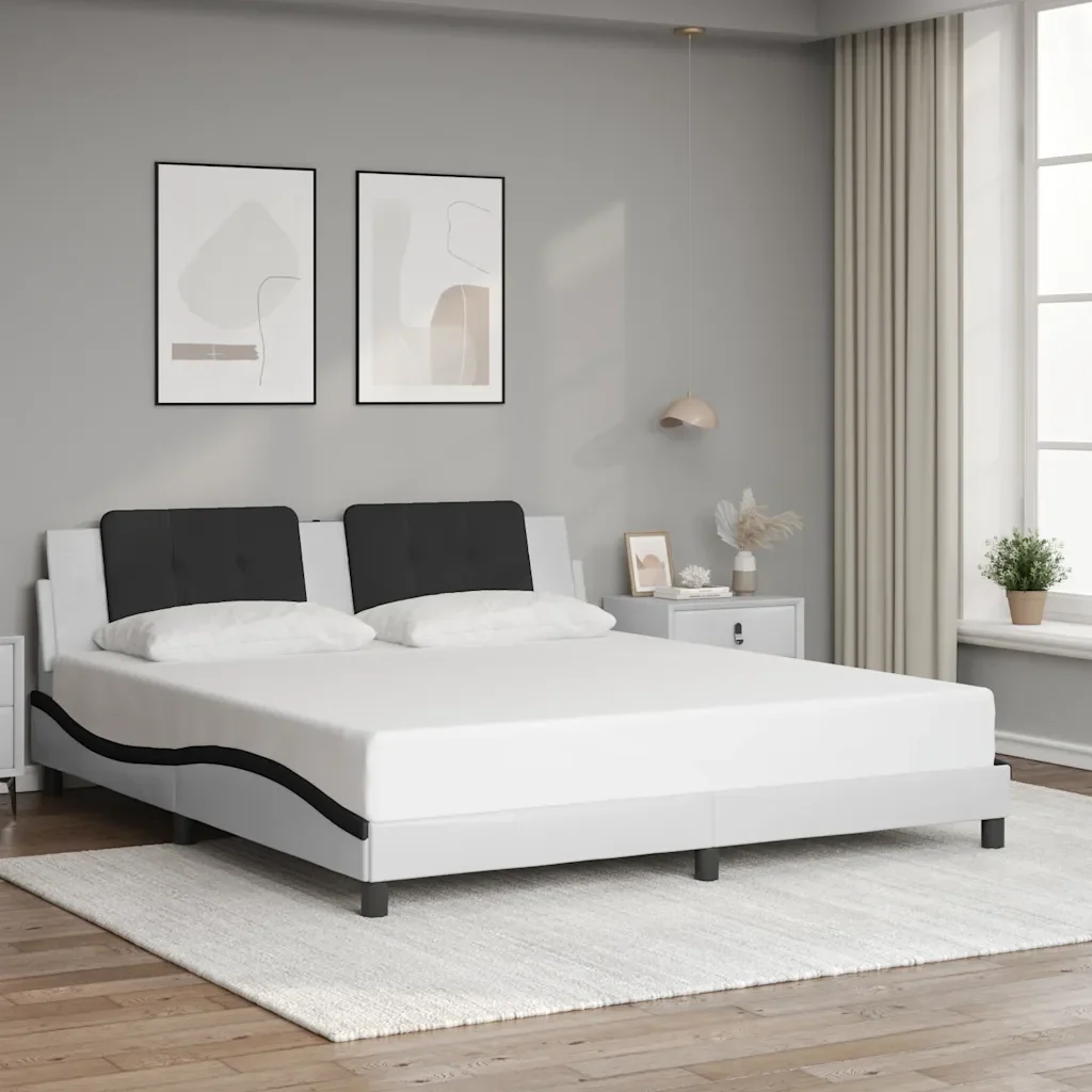 Letto matrimoniale | Letto per adulti | Giroletto senza Materasso Zadar Bianco e Nero 180x200 cm in Similpelle - Image 2