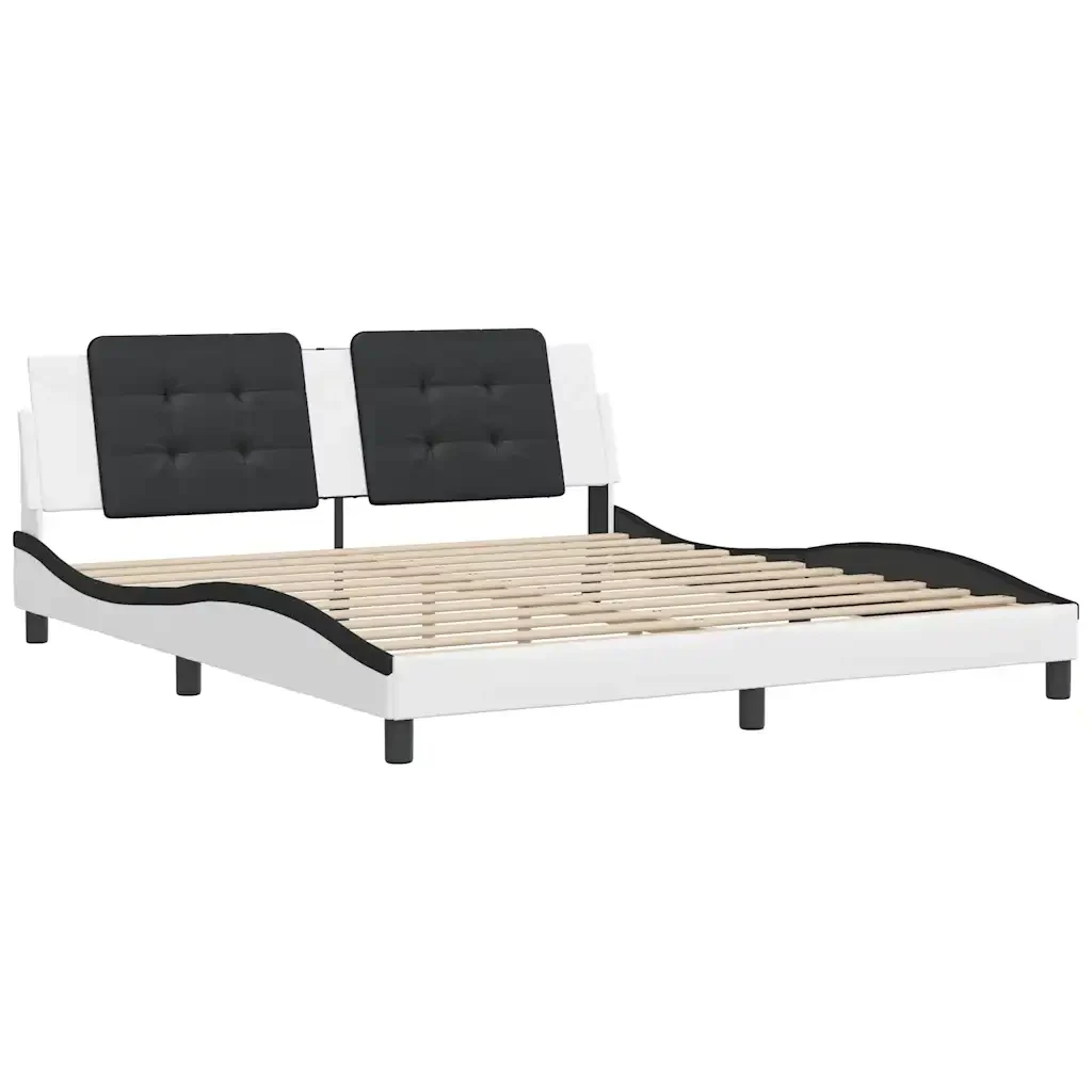 Letto matrimoniale | Letto per adulti | Giroletto senza Materasso Zadar Bianco e Nero 180x200 cm in Similpelle - Image 4