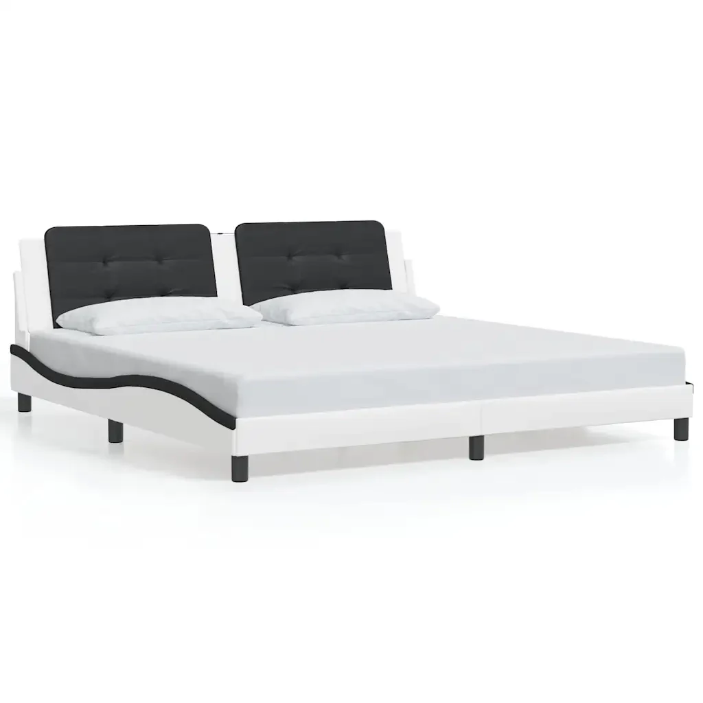 Letto matrimoniale | Letto per adulti | Giroletto senza Materasso Zadar Bianco e Nero 200x200 cm in Similpelle